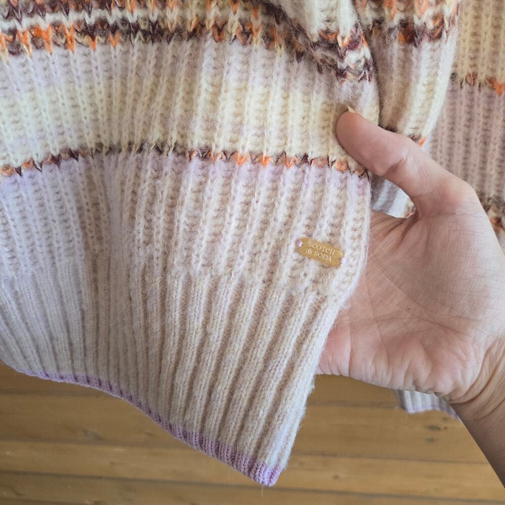 Scotch & Soda Fuzzy Knitted Sweater Pink Multicolor Stripe Cozy Pullover Top - Picture 6 of 7
